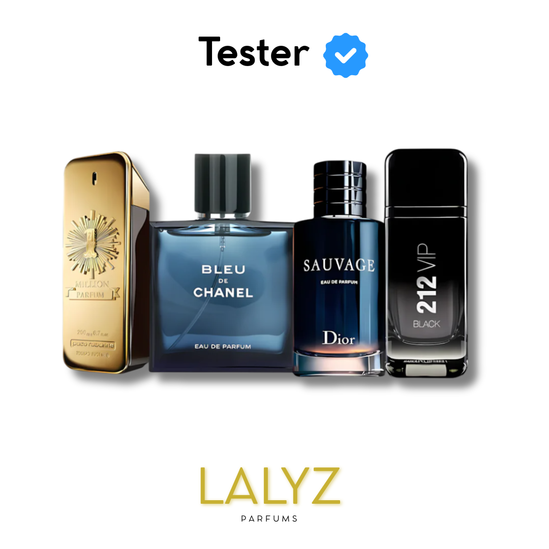 Combo de 4 Perfumes Tester – One Million, Bleu de Chanel, Sauvage e 212 VIP Black 100ml