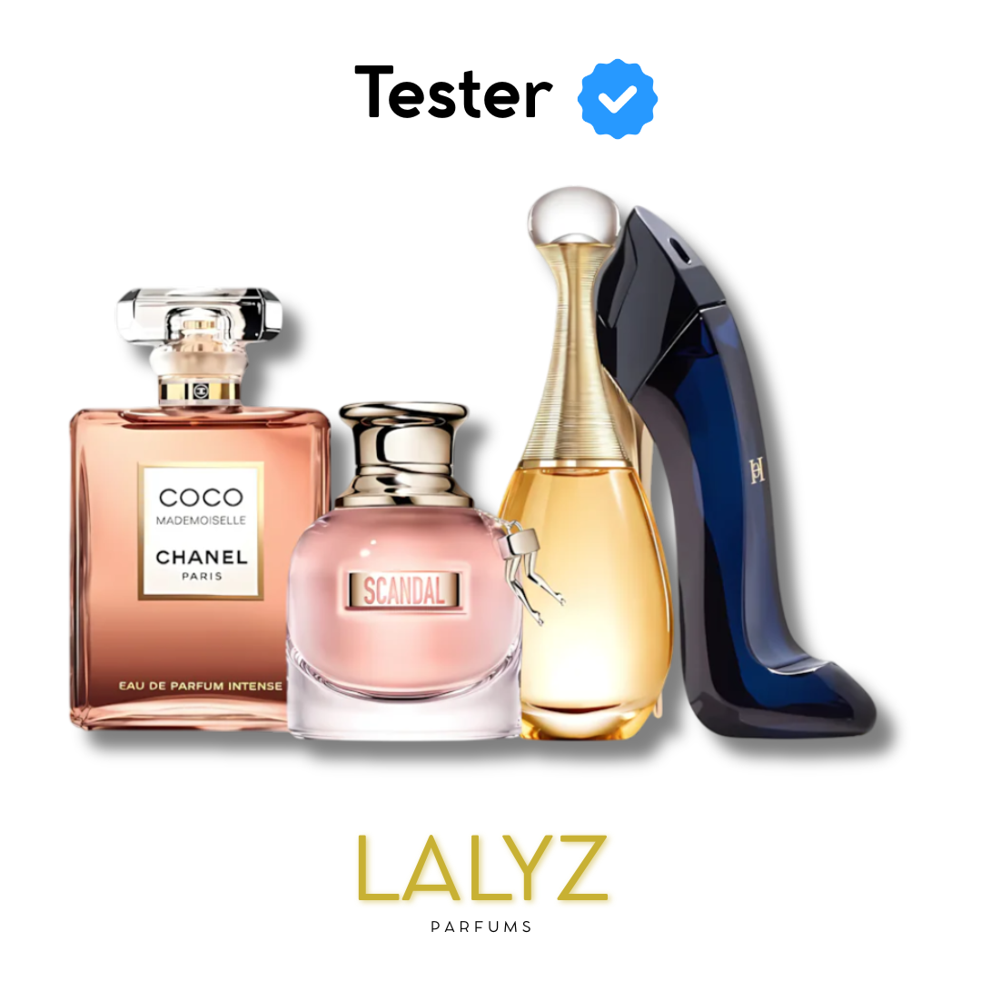 Combo de 4 Perfumes Tester – Coco Chanel Mademoiselle, Scandal, Jadore e Good Girl