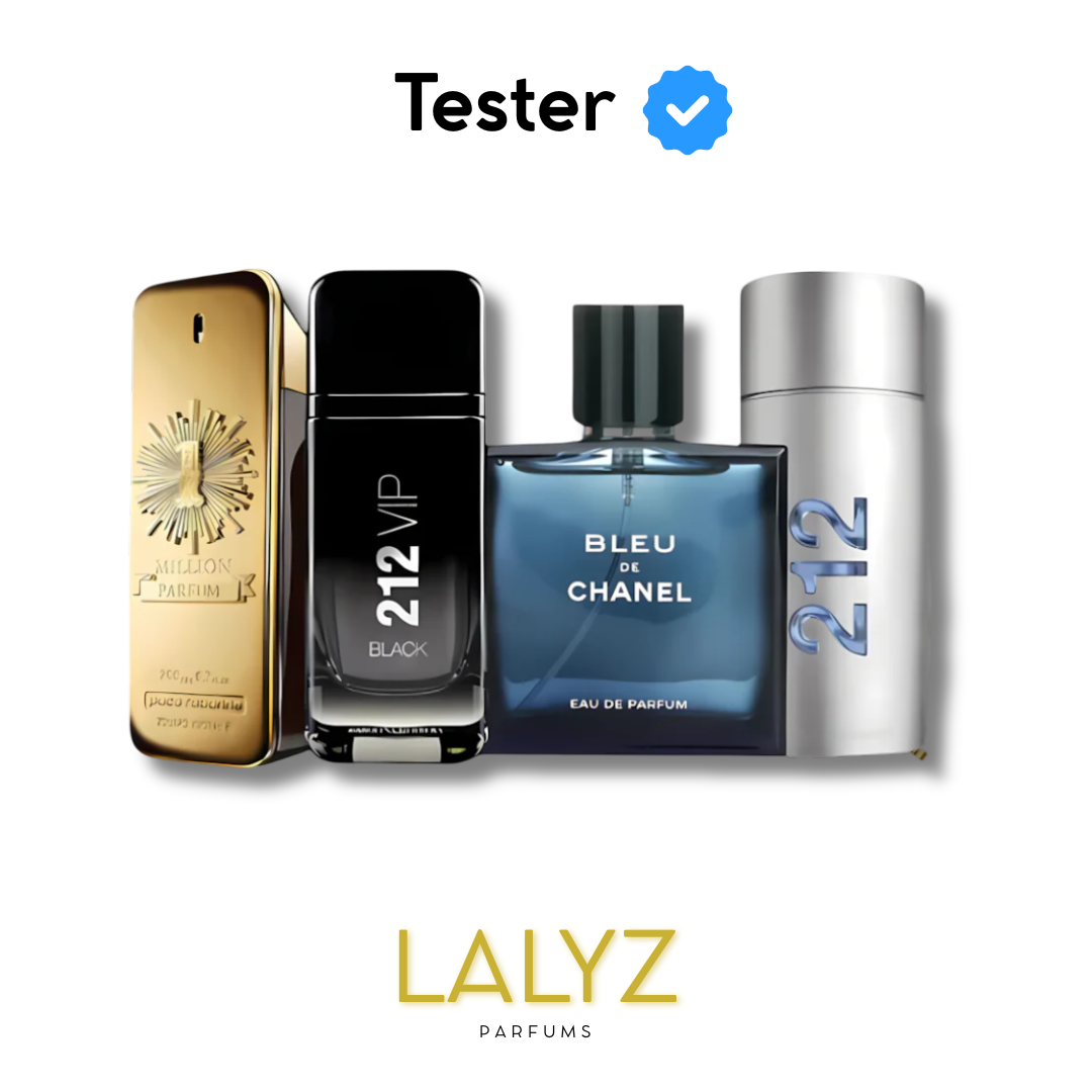 Combo de 4 Perfumes Tester – One Million, Bleu de Chanel, 212 MEN e 212 VIP Black