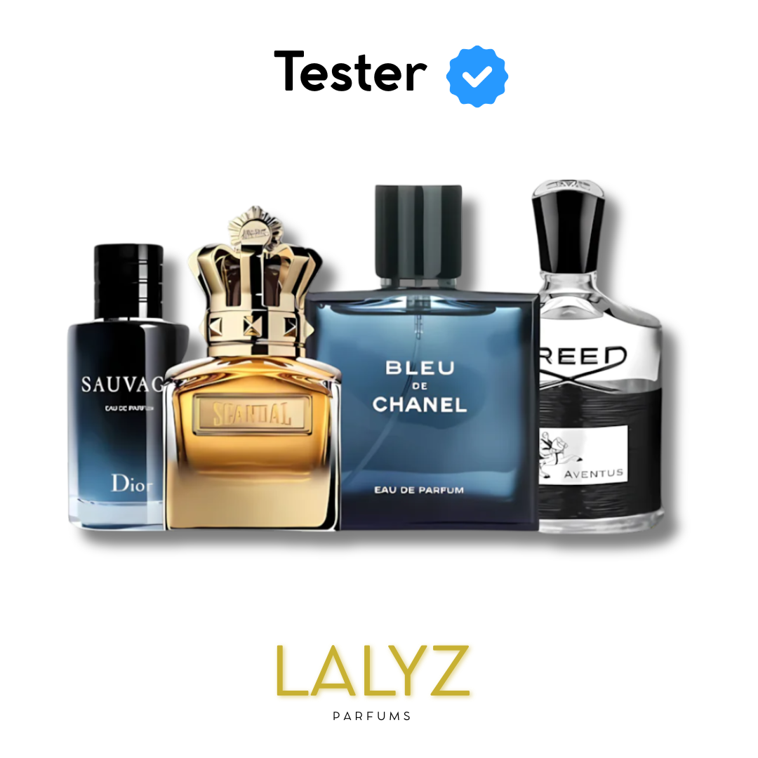 Combo de 4 Perfumes Tester – Sauvage, Scandal Pour Homme Absolu, Bleu de Chanel e Creed Aventus 100ml