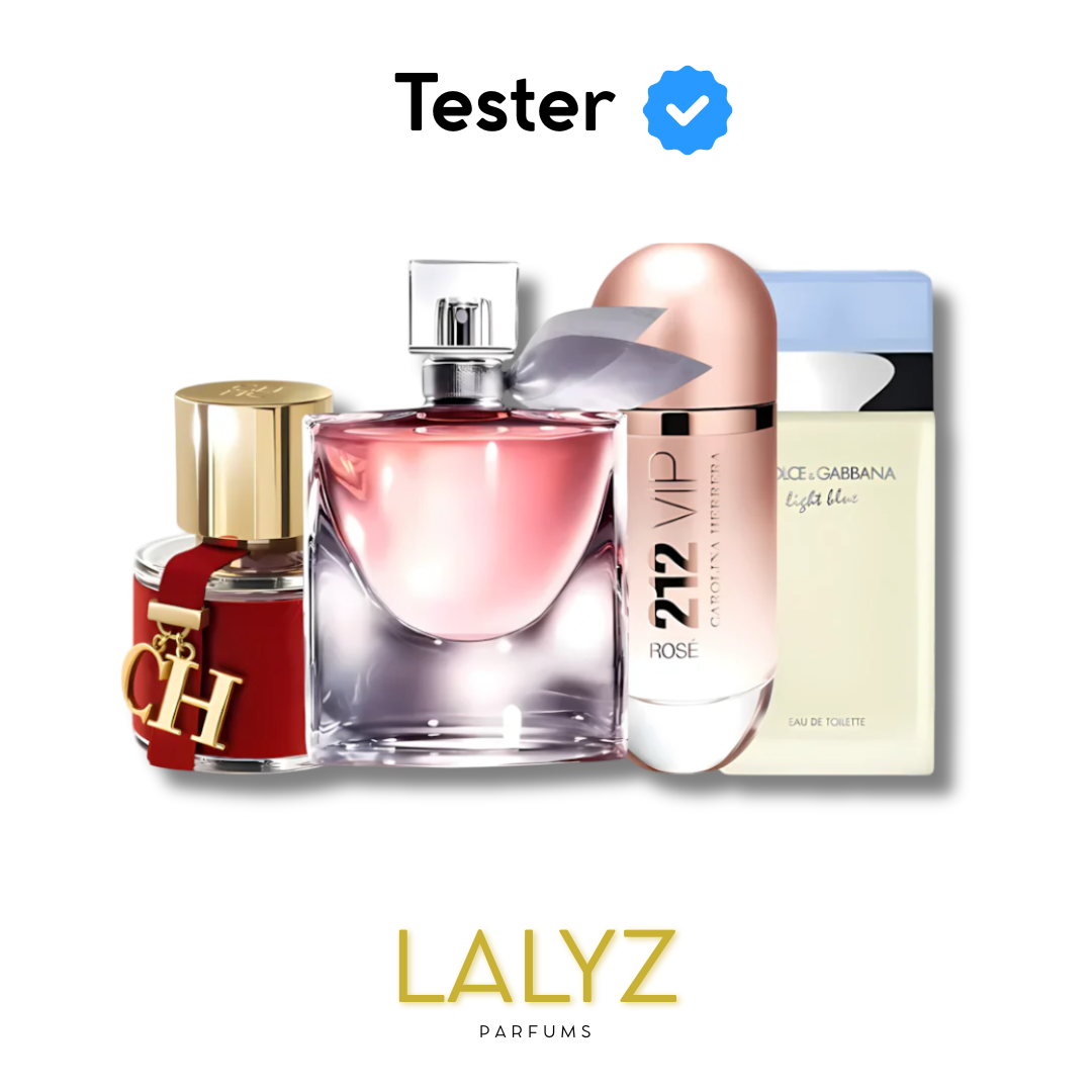 Combo de 4 Perfumes Tester – CH Feminino, 212 VIP Rosé, La vie est belle e Light Blue