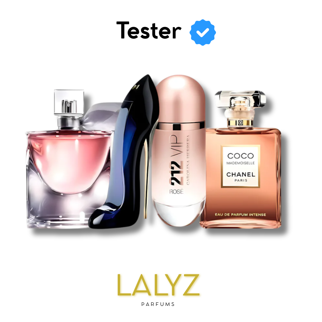 Combo de 4 Perfumes Tester – Coco Chanel Mademoiselle, 212 VIP Rosé, La Vie est Belle, e Good Girl