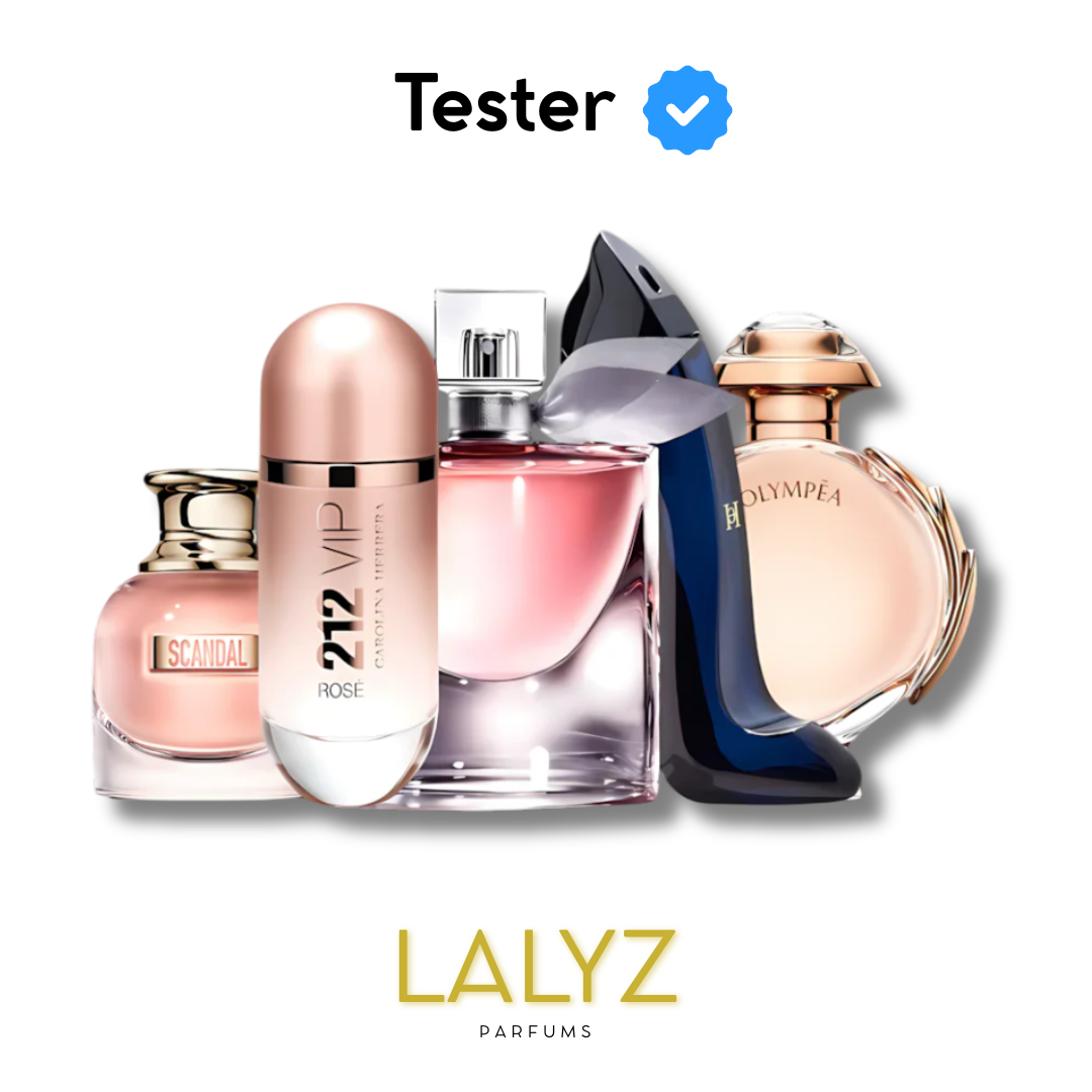 Combo de 5 Perfumes Tester – Scandal, 212 VIP Rosé, La Vie est Belle, Good Girl e Olympéa 100ml