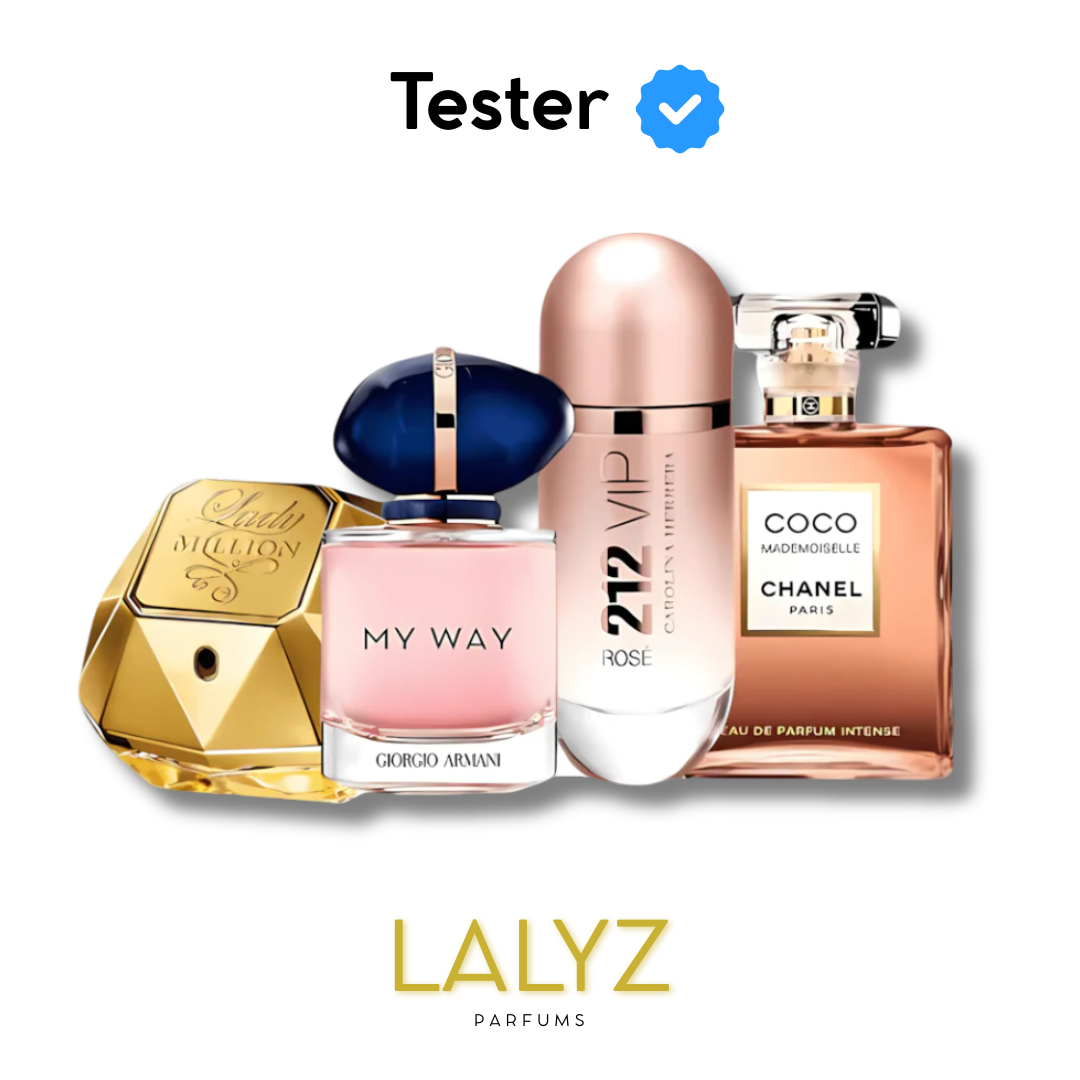 Combo de 4 Perfumes Tester – Lady Million, 212 VIP Rosé, Coco Chanel Mademoiselle e My Way